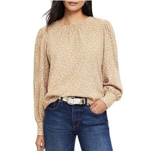 LOFT Brown & White Patterned Blouse XXS Petite